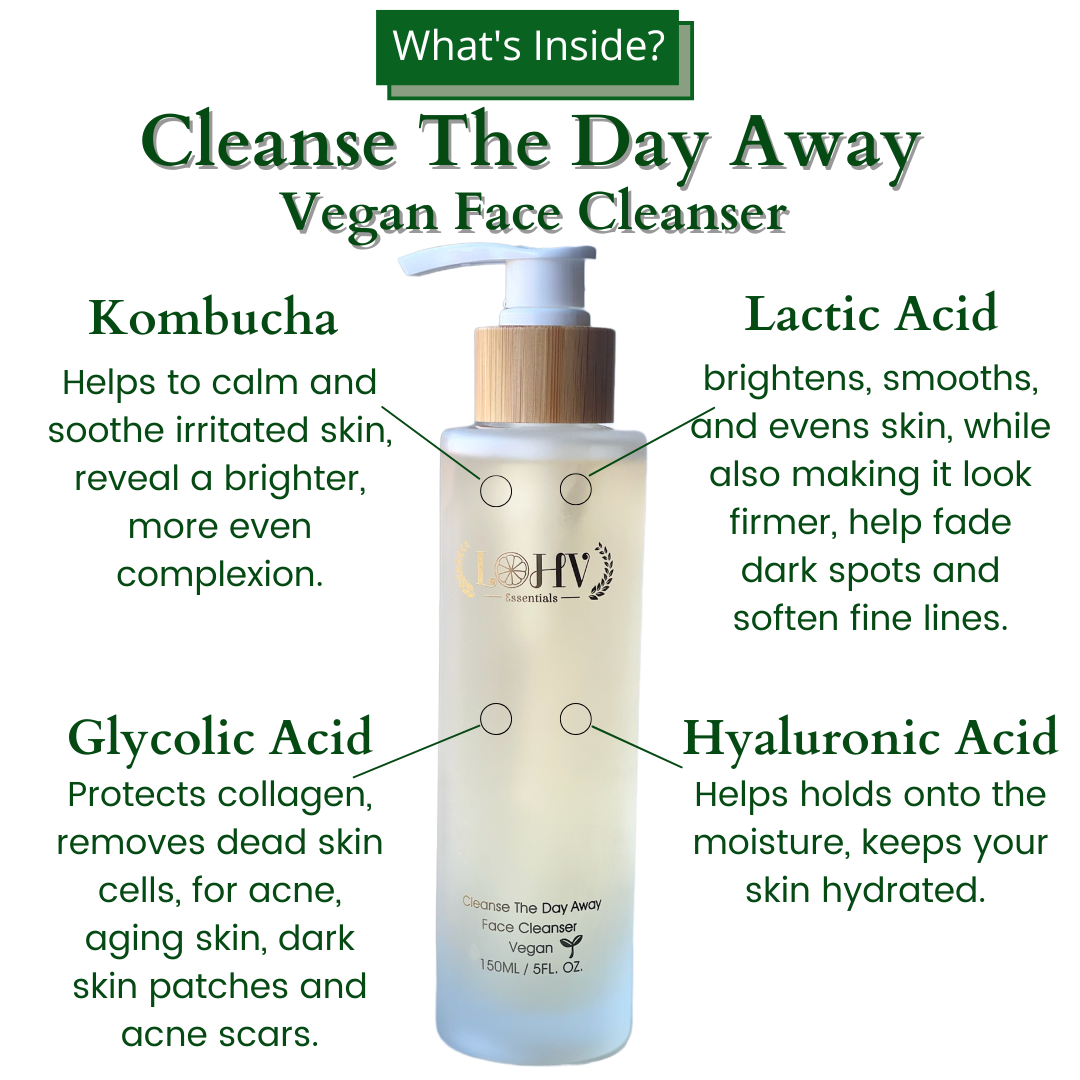 PREMIUM 100% VEGAN CLEANSE THE DAY AWAY Face Cleanser With Hyaluronic Acid + Lactic Acid + Glycolic Acid + Kombucha