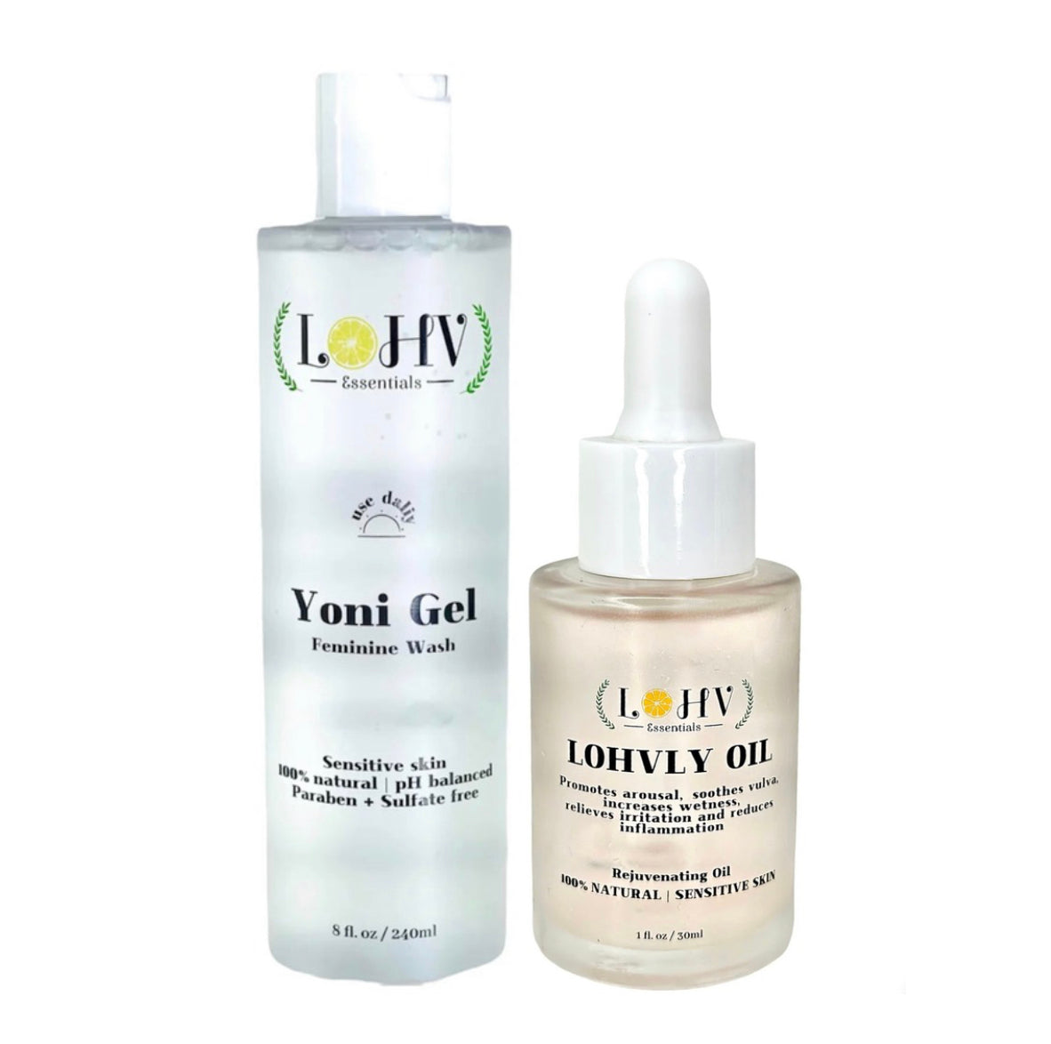 SOULMATES: PREMIUM YONI GEL FEMININE WASH & LOHVLY YONI ROSE OIL BUNDLE FULL SIZE